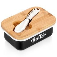 Maselniczka Emaliowana z Pokrywką Bambusowa Nożykiem Pojemnik na Masło