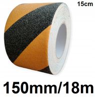 TAŚMA ANTYPOŚLIZGOWA 150mm 18m NA SCHODY ŻÓŁTO CZARNA BARDZO SZEROKA 15cm