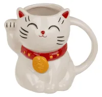Biały Kubek Lucky Cat - Kot Szczęścia 500 ml - Motyw Japońskiego Kota