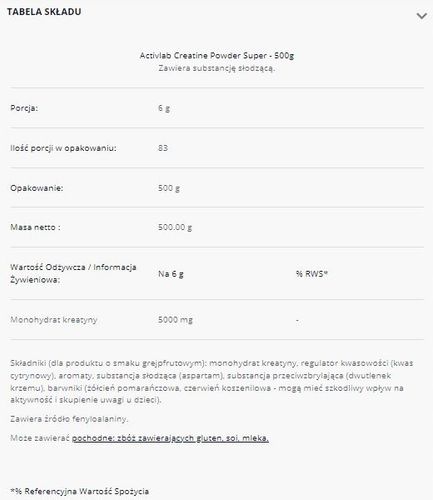 ACTIVLAB CREATINE POWDER LEMON 500g SUPER MOCNA KREATYNA na Arena.pl