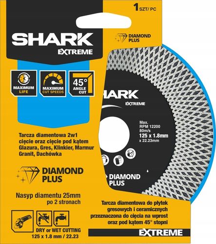 Tarcza diamentowa 125 do cięcia pod kątem 45 stopni gresu SHARK na Arena.pl