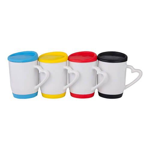 Kubek 360 ml do sublimacji z czerwoną silikonową pokrywką i podstawką na Arena.pl