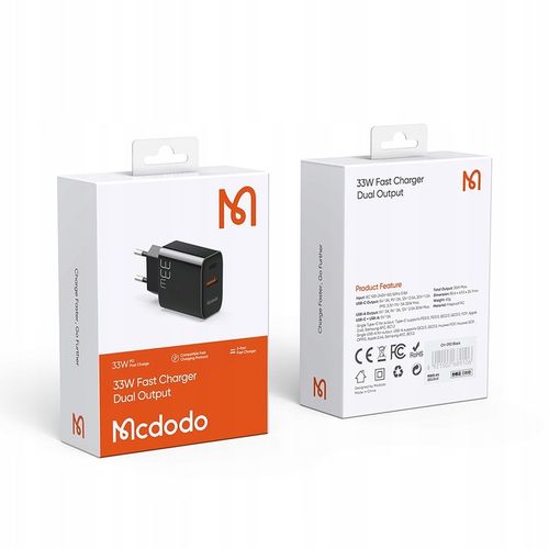 MCDODO SZYBKA ŁADOWARKA SIECIOWA DO TELEFONU ZASILACZ 2X USB USB-C PD 33W na Arena.pl
