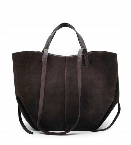 Czekoladowa zamszowa torebka brązowa shopper XL ZAMSZ NATURALNY łódka na Arena.pl