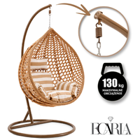 fotel wiszący huśtawka kokon z poduszkami w pasy, brązowy kr28