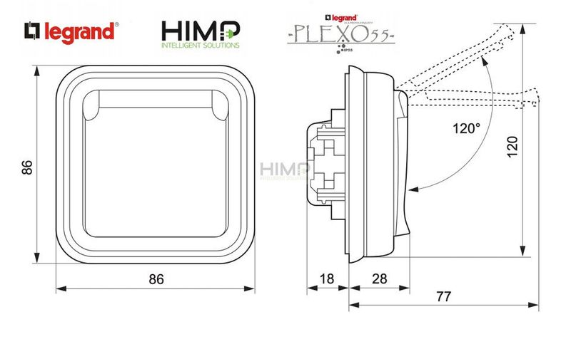 PLEXO55 Gniazdo hermetyczne pojedyncze 2P+Z z przysłoną SZARE komplet Legrand 069831 zdjęcie 3