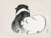 Plakat 100x75cm Black and White Puppies, Kōno Bairei Vintage do Salonu