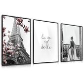 Zestaw 3X Plakat W Ramie Wieża Eiffla Paryż Kobieta Minimalizm 60cm x 80cm