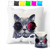 ZESTAW: KUBEK + POSZEWKA - SŁODKI KOTEK KOT - PREZENT WIELE WZORÓW + IMIĘ