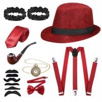 Czerwony 20's Gangster Kostium Szelki Płaska Czapka FANCY DRESS KOSTIUM