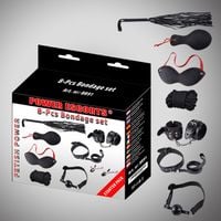 bondage set 8 pcs black cuffs / collar/ mask/ whipp/ clamps/rope etc
