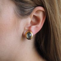 Klipsy - Labradoryt owalny w srebrze złoconym