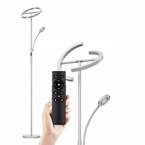 Lampa Stojąca LED Podłogowa Srebrna do Salonu Z Pilotem i Elastyczną na Arena.pl
