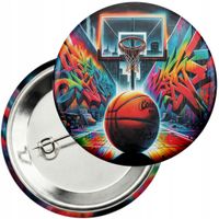 Przypinka z agrafką 59mm - KOSZYKÓWKA SPORT PIŁKA KOSZ DRUŻYNA