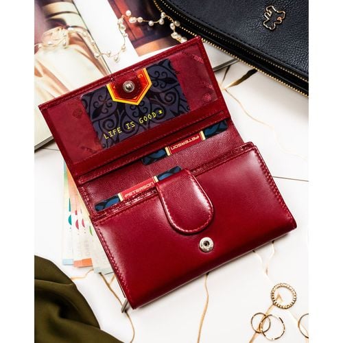 czerwony portfel damski wykonany ze skóry naturalnej, zamykany na Arena.pl