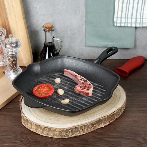 Patelnia Żeliwna Grillowa Kwadratowa do Grillowania Mięsa Ryby Warzyw 28 cm na Arena.pl