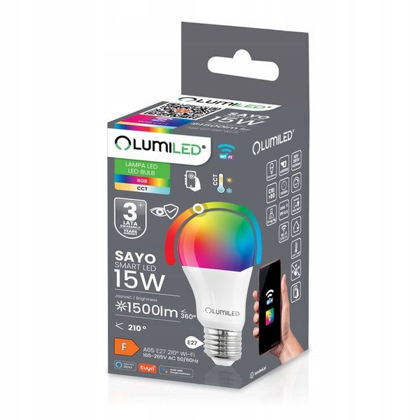 Żarówka LED E27 A65 15W=100W TUYA RGB Ściemnialna Inteligentna WiFi zdjęcie 6