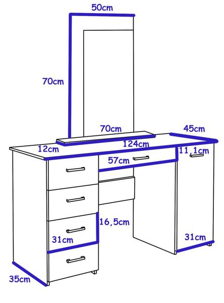 Высота подвесного туалетного столика