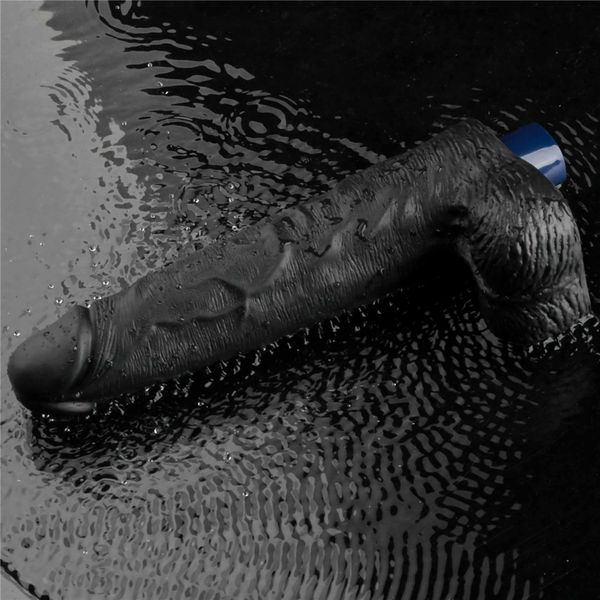 10" Real Softee Rechargeable Tpe Vibrating Dildo(Black) zdjęcie 14