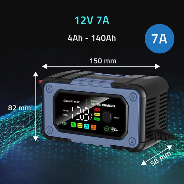 Qoltec Prostownik do akumulatora z funkcją naprawy 12V 7A LED 4 tryby zdjęcie 7