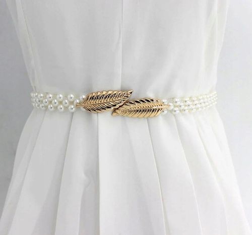 Pasek Damski Wąski Perłowy Elastyczny Perły Biały na Arena.pl