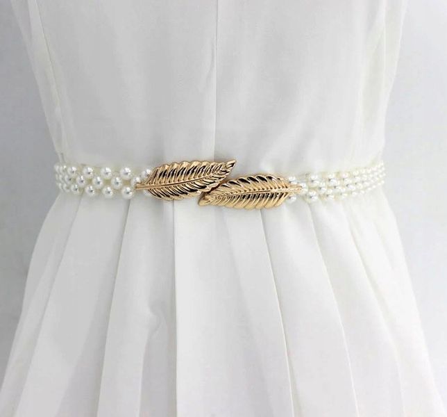 Pasek Damski Wąski Perłowy Elastyczny Perły Biały zdjęcie 2