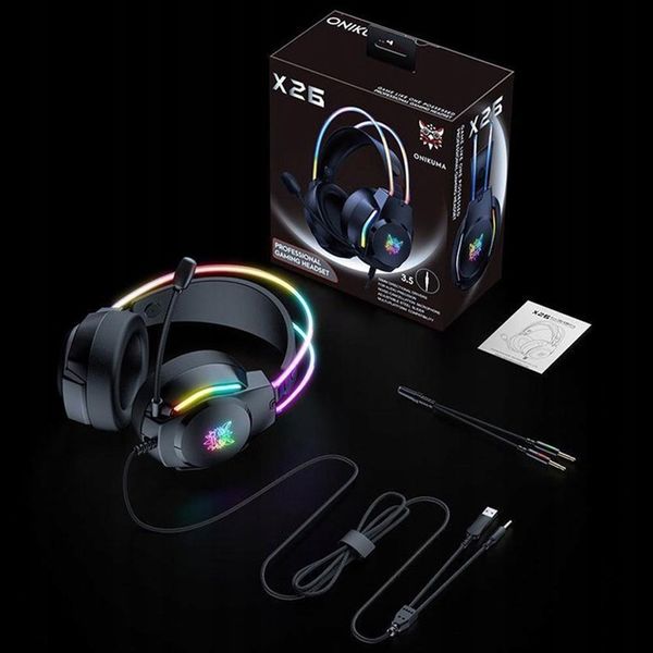 ONIKUMA X26 Słuchawki Nauszne Gamingowe Przewodowe z Mikrofonem do PC RGB zdjęcie 12