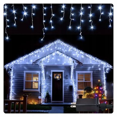 LAMPKI ŚWIĄTECZNE SOPLE Girlanda Świetlna Kurtyna 500 LED Zimny biały na Arena.pl