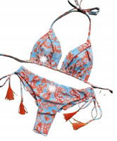 STRÓJ KĄPIELOWY DWUCZĘŚCIOWY BIKINI MODNY WZÓR OCEAN NIEBIESKI BLUE L