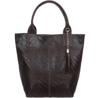 VERA PELLE torebka skórzana shopper przeplatana z saszetką V521 c.brązowa