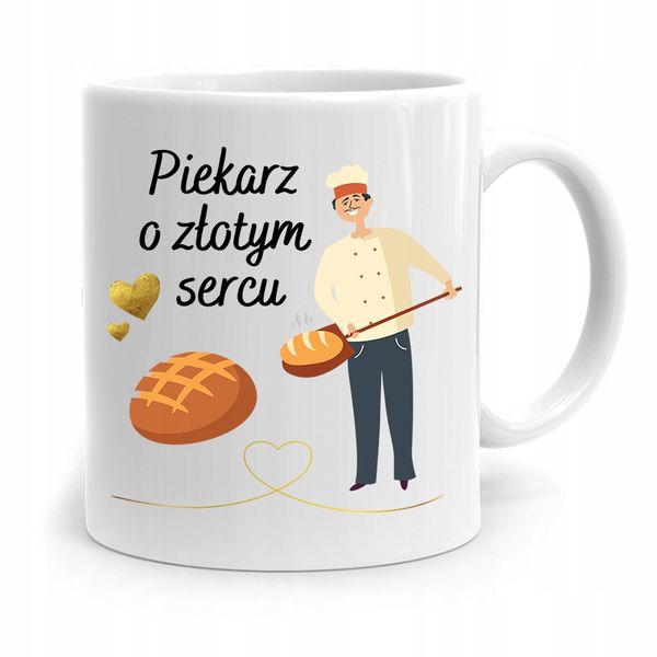 Kubek Prezent Dla Piekarza O Złotym Sercu Z Nadrukiem Ze Zdjęciem zdjęcie 1