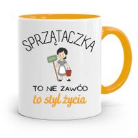 Dla Sprzątaczki Kubek Żółty Na Prezent Urodziny Z Nadrukiem Ze Zdjęciem