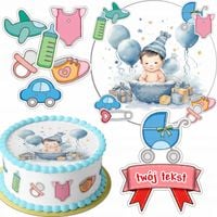 ZESTAW OPŁATEK NA TORT 20CM + 16 POSTACI - BABYSHOWER + IMIĘ 15CM 18CM