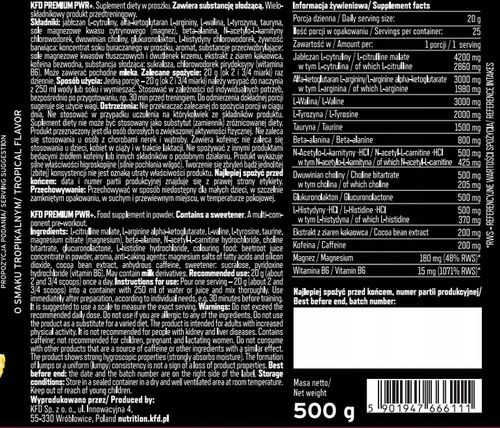 Przedtreningówka KFD Pre-Workout+ 500g Tropikalny na Arena.pl