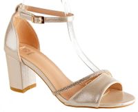 Sandały na obcasie słupku 6,5 cm. pasek złote Rozmiar obuwia - 39