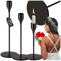 Świeczniki komplet 3 szt. czarne matowe metal nowoczesne dekoracja na stół