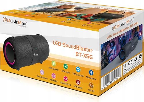 Przenośny Głośnik Bluetooth 4,2 Music Man BT-X56 Czarny LED USB MIKROFON na Arena.pl