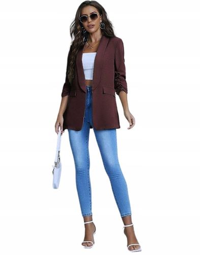 Marynarka damska Żakiet Elegancki Narzutka Czekoladowy Brąz Smokingowa na Arena.pl