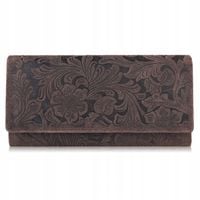 Portfel Skórzany Damski W kwiaty Vintage RFID Modny Brązowy Paolo Peruzzi