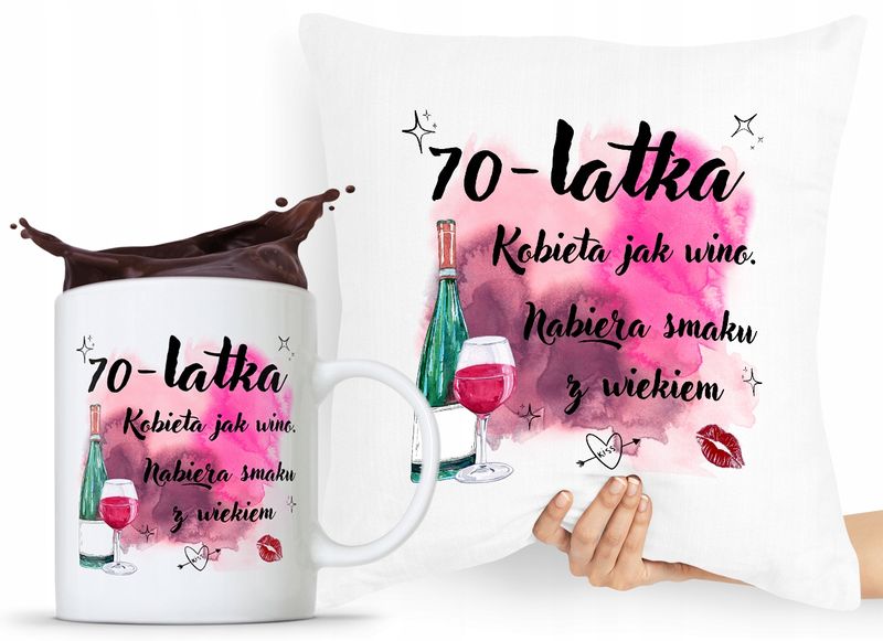 Zestaw Poduszka + Kubek Na Urodziny 70 70Te 70-Te Z Nadrukiem Ze Zdjęciem zdjęcie 1