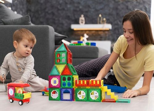 DUŻE Klocki Magnetyczne 3D Panele Konstrukcyjne Edukacyjne 110 el. Dom Auto na Arena.pl