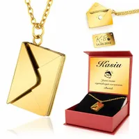 CELEBRYTKA KOPERTA LIST NASZYJNIK złocony z GRAWEREM PREZENT na URODZINY