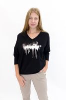 Czarna Bawełniana Bluzka Damska z Efektem Farby UNI