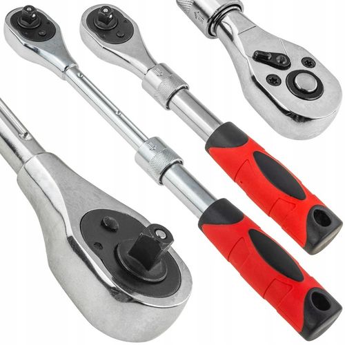 ZESTAW 3 GRZECHOTEK TELESKOPOWYCH 1/2" 1/4" 3/8" 72T REGULOWANA DLUGOŚĆ na Arena.pl