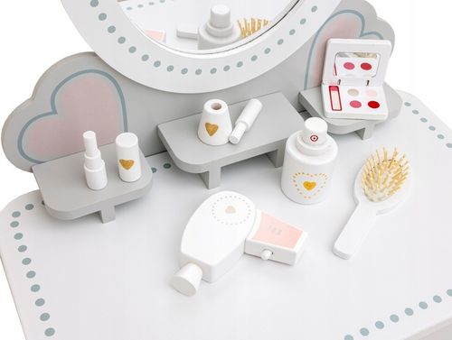 Drewniana toaletka dla dziewczynki z krzesełkiem lustro akcesoria szuflada na Arena.pl
