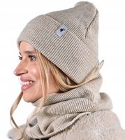 Beżowa Czapka damska z kominem Komlpet ciepły zimowy polski produkt Zestaw