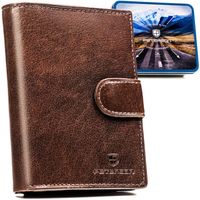 klasyczny, skórzany portfel męski w brązowym kolorze zamykany zatrzaskiem