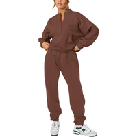 Komplet dresowy damski bluza spodnie bawełna ocieplany brązowy XL 1/2 zip