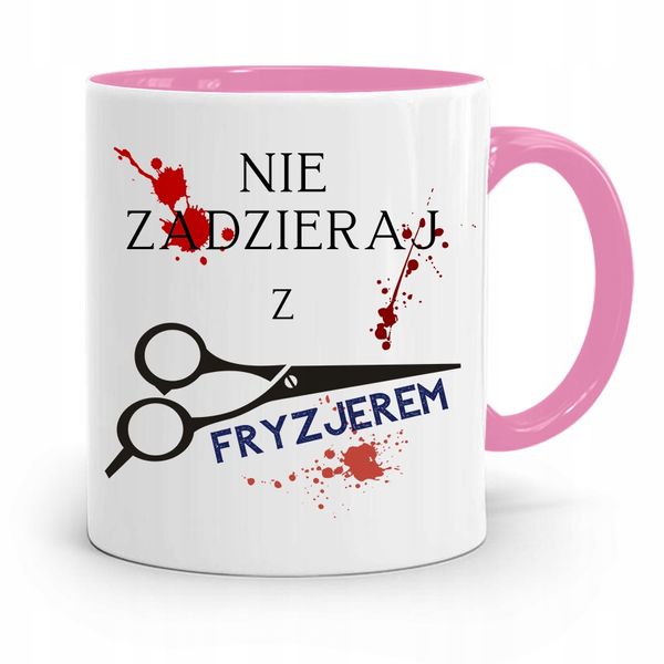 Kubek Różowy Dla Fryzjera Nie Zadzieraj Fryzjerem Z Nadrukiem Ze Zdjęciem zdjęcie 1