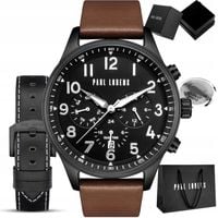 Skórzany zegarek męski Paul Lorens BAYAS z datownikiem -czas dobowy +GRAWER